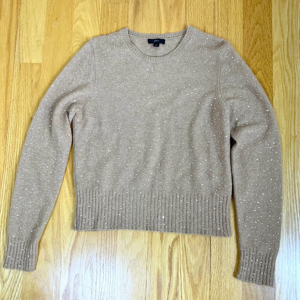 X J Crew Sweater Tan Camel with Rhinestones Merino Wool Alpaca Blend (L) - Picture 4 of 8